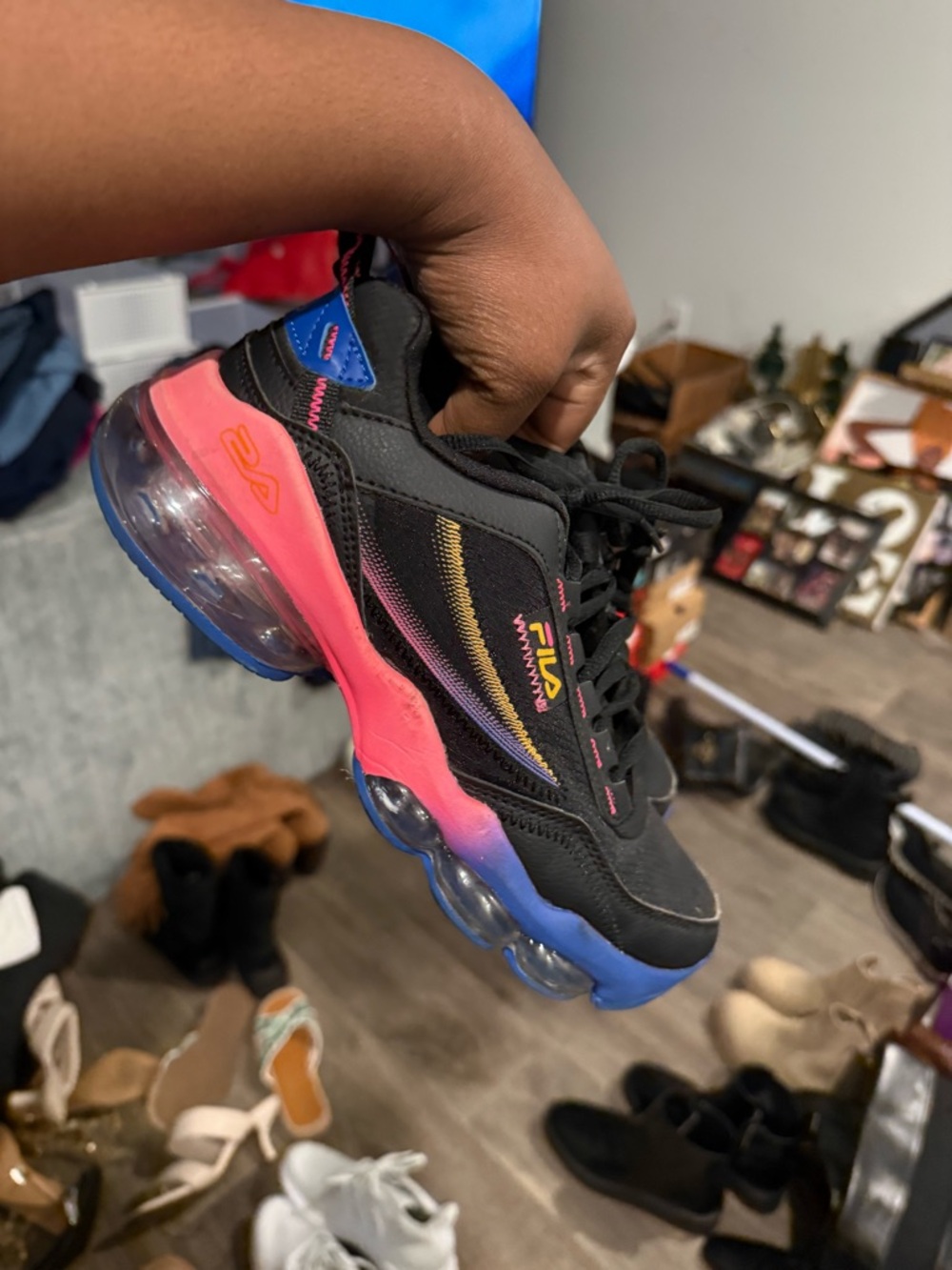 Fila Black Sneakers with Pink and Blue Gradient Sole